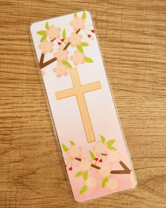 Cross and Cherry Blossoms Bookmark (Laminated)